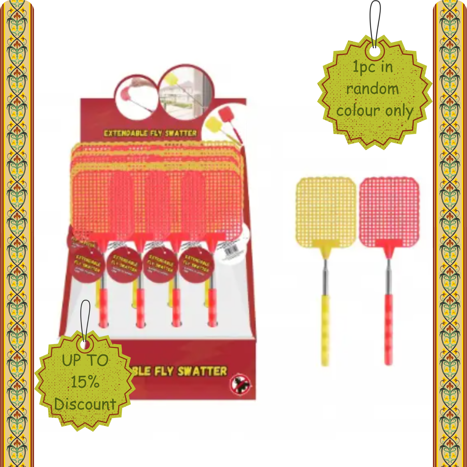 Extendable Fly Swatter Random Colour | Telescopic Insect Swat | Fast Dispatch UK
