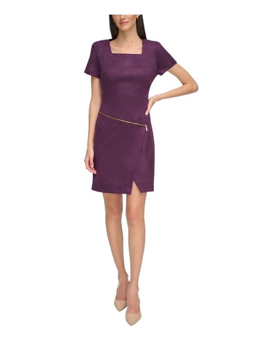 calvin klein purple bell sleeve dress Calvin Klein Purple Off-The-Shoulder Bell