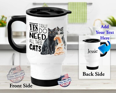 Personalized Stainless Steel Tumbler 14oz Travel Mug Cat Lover Design Mug