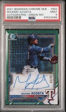 MAXIMO ACOSTA 2021 BOWMAN CHROME GREEN VARIATION MOJO REFRACTOR AUTO /99 PSA 9
