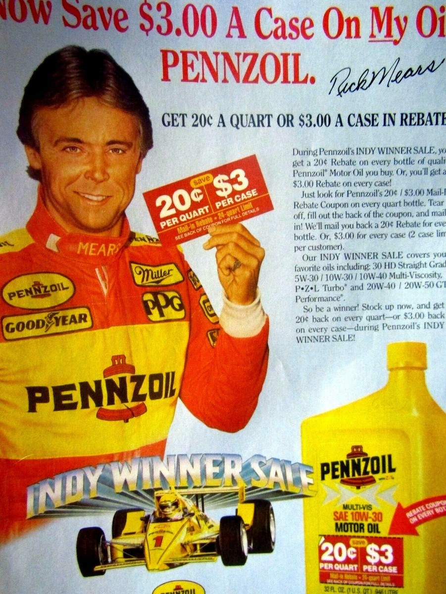 1987 Pennzoil Rick Mears Indy Winner Sale Original Print Ad 8.5 x 11 1987-pennzoil-rick-mears-indy-winner-sale-original-print-ad-8-5-x-11-ebay