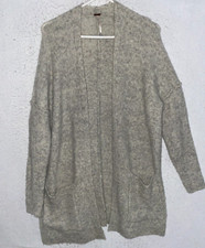 Free People sz S Open Front Oversized Slouchy Cardigan Sweater Mohair Wool Gray