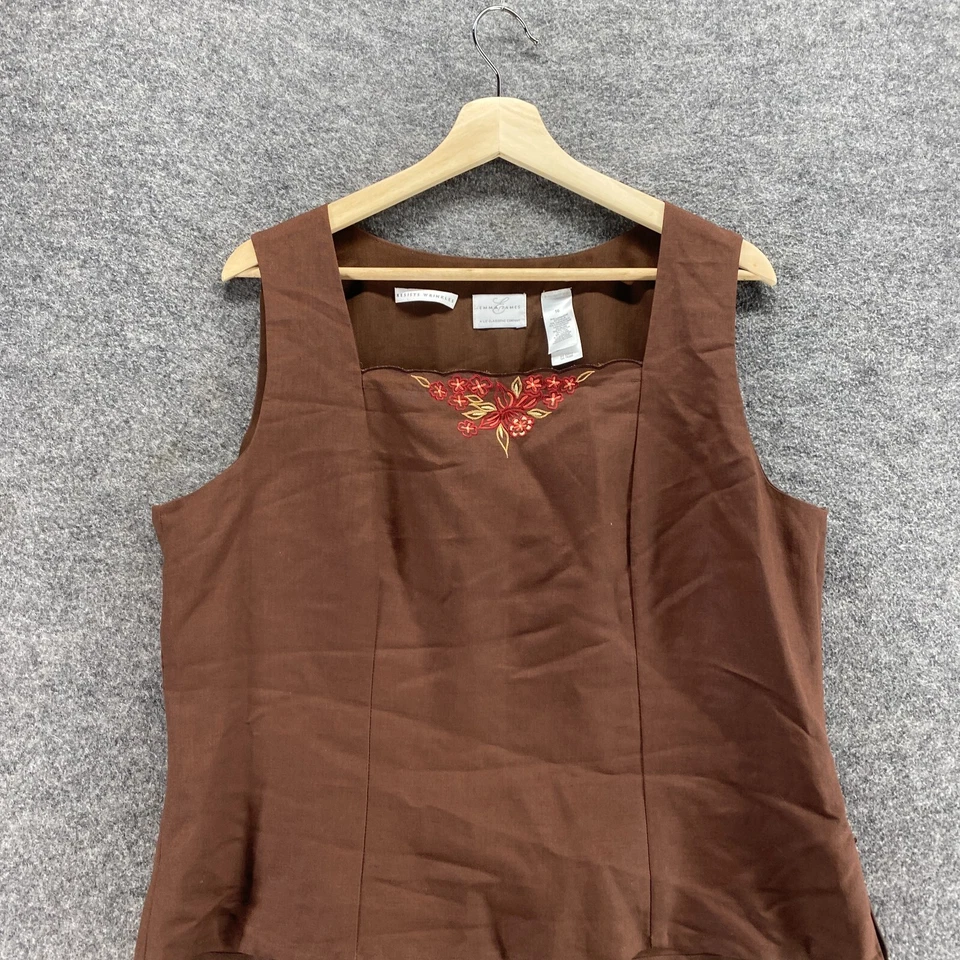 Emma James Blouse Women 16 Plus Brown Floral Embroidered Linen Square Neck Lined - Image 3 of 4