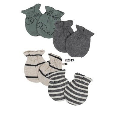Gerber Baby Boy 4-Pack Organic Dinosaur Mittens Size 0-3M
