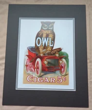 Wise Owl Red Car Convertible Tobacco Ad Retro Vintage Art Matted Ready to Frame