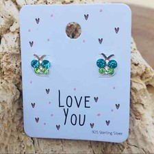 Girls Sterling Silver Butterfly Crystal Earrings