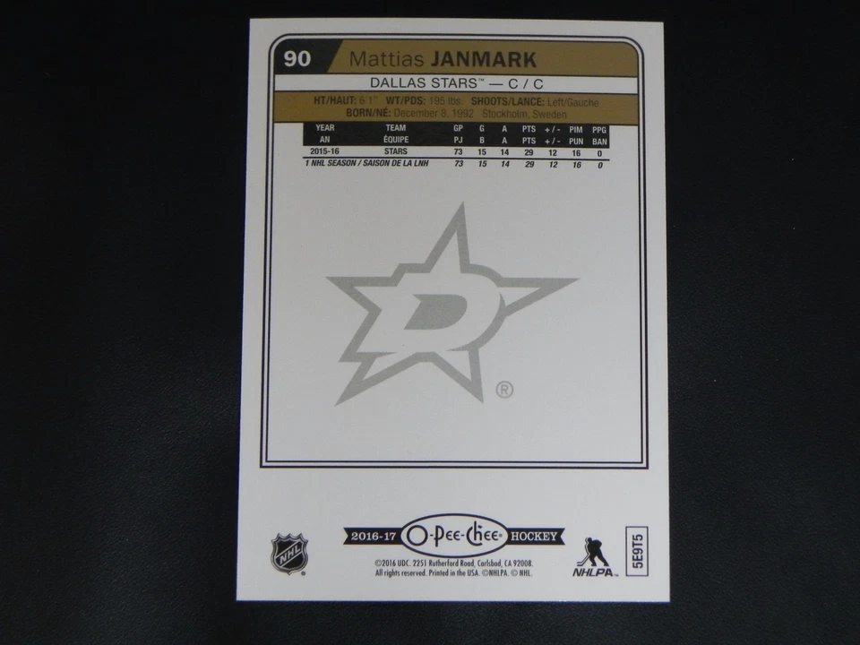 2016-17 O-Pee-Chee OPC Rainbow #90 Mattias Janmark Dallas Stars - Image 2 of 2