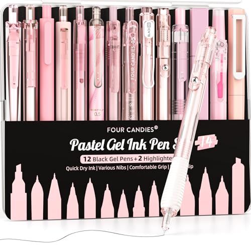 Four Candies 14Pack Pastel Gel Ink Pen Set,Cute Retractable 0.5mm