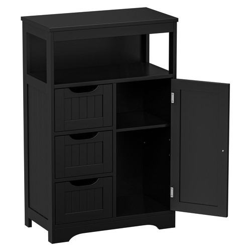 Bathroom Storage Cabinet Floor Standing with 1 Door and 3 Drawers Cupboard Black - Picture 22 of 23
