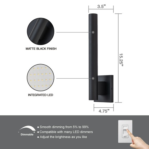 Outdoor Light Fixture LED Black Porch Lights 22W Black LED Wall Sconce 3000K - Picture 3 of 7