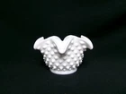 Delightful Hobnail Ruffled Edge Milk Glass MCM Vintage Trinket Dish Bowl