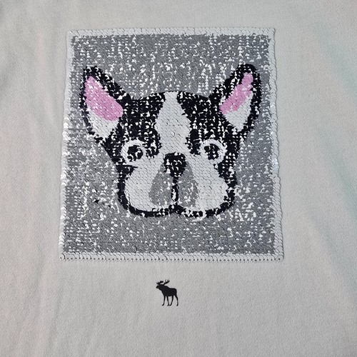 Abercrombie Kids Girls White Crew Sweatshirt 15/16 Bull Dog Puppy Animal Lover - Picture 5 of 10