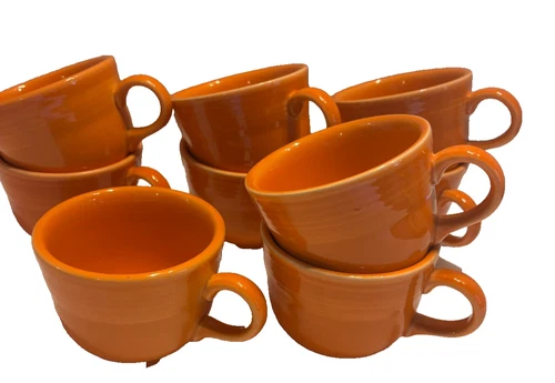 Lot of 9 - Fiestaware Orange Tangerine Tea Cup Mug Homer Laughin Made in USA