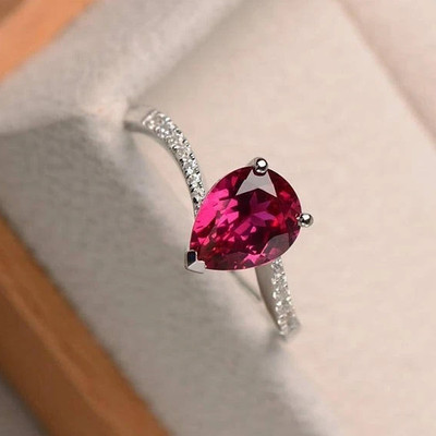 1.70 Ct Real Lab-Created Ruby Diamond Wedding Bridal Ring  Solid White Gold