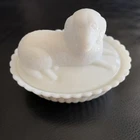 Vintage ~ Westmoreland ~ Milk Glass ~ DOG On Bed/Nest Covered/Lidded Dish-Cracks