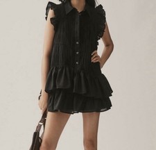 By Anthropologie Sleeveless Ruffle Mini Shirt Dress in Black LP Boho Cotton
