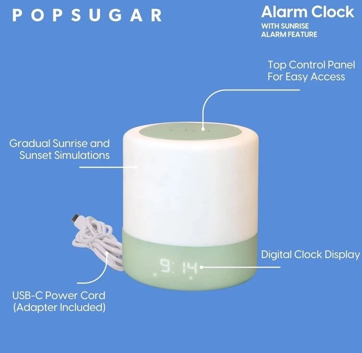 New POPSUGAR Sunrise Alarm Clock Sage Green White Sunlight Lamp Sound Machine - Image 2 of 4