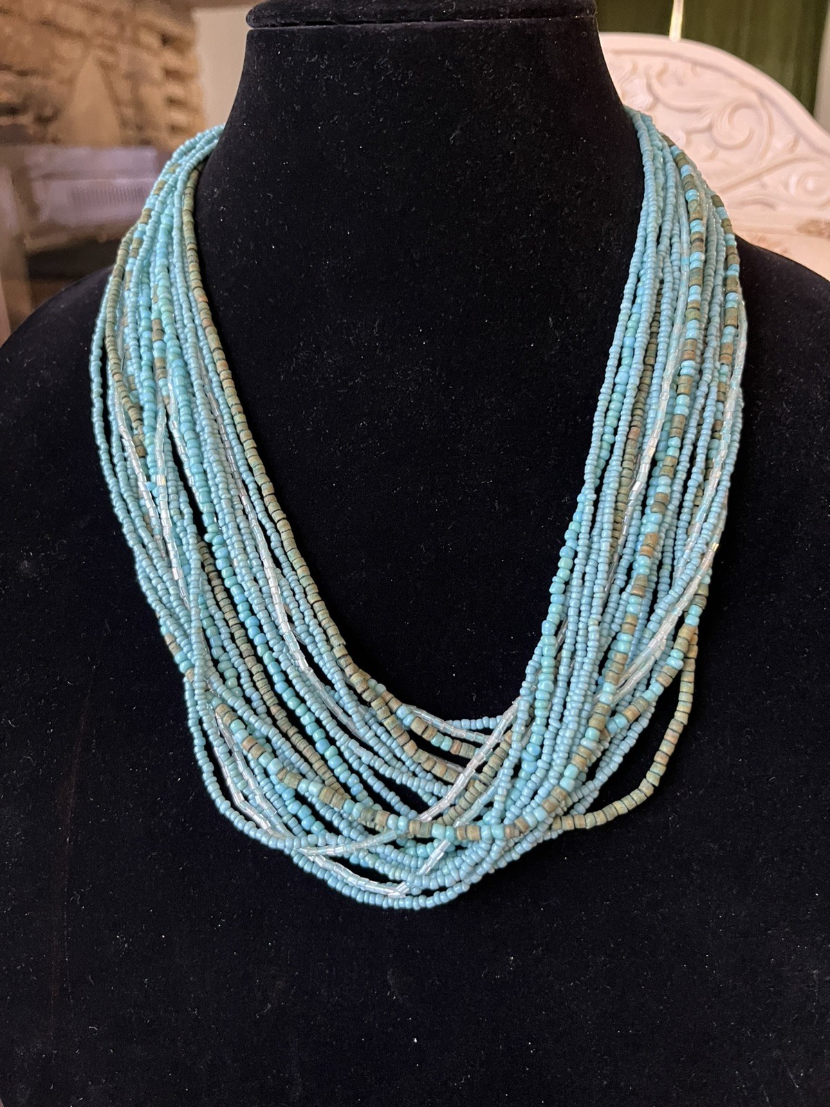 Multiple Strand Turquoise Colored Layered Seed Be… - image 3