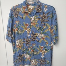 Campia Moda Mens XL Blue Tropical Floral print Hawaiian Button-Up Shirt W/pocket