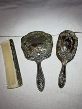 Antique Silver Plated 3 Piece Set - Mirror, Brush, Comb