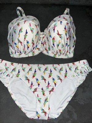 Französischer Damen-Bikini rosa weiß Papagei Floozie Frost Größe 14 32G neu & einmal getragen