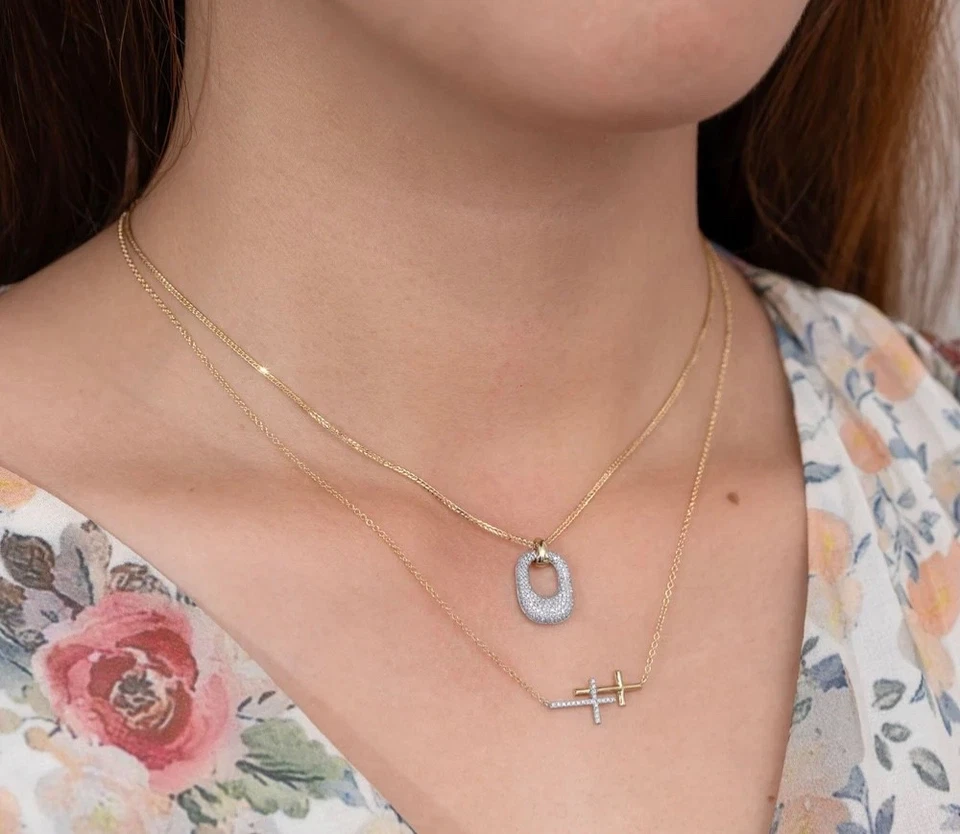 Collar Colgante Diamante Oro 14K Blanco Amarillo Natural 0.36CT Chopin Trigo Cadena Foto 2 de 2