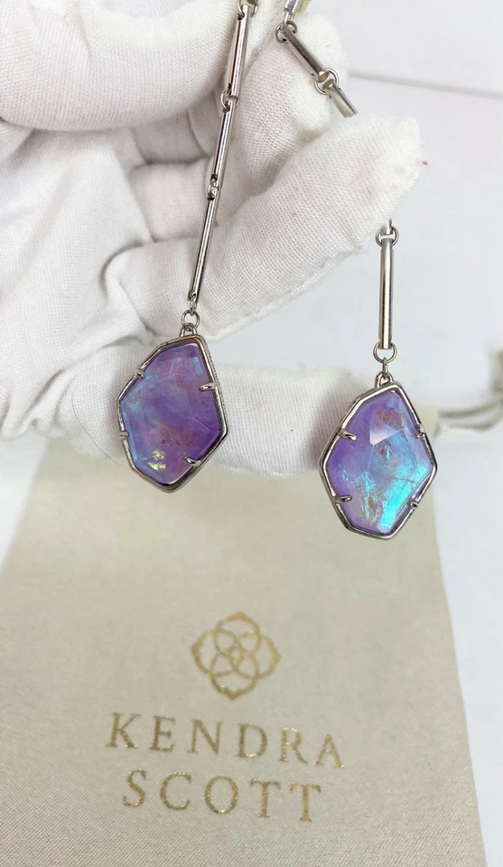 Kendra Scott Charmain Silver & Amethyst Dichroic Glass Dangle Earrings - Image 2 of 4