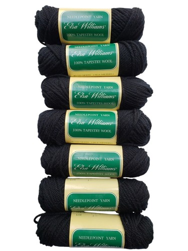 Elsa Williams Needlepoint Yarn 7 Skeins Black #220 Tapestry Wool 40 Yard