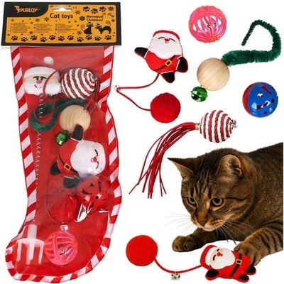KATZENSPIELZEUGE KATZEN SPIELZEUG SET MAUS BALL FEDER ANGEL BÄLLE PURLOV Katzenspielzeug Set 6-tlg Weihnachten Bälle Federn Glöckchen