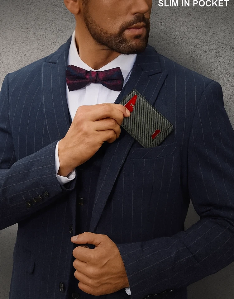 Men's Slim PopUp Bifold Carbon Fiber Wallet, RFID Blocking, Money Clip, Men Gift - Image 2 of 4