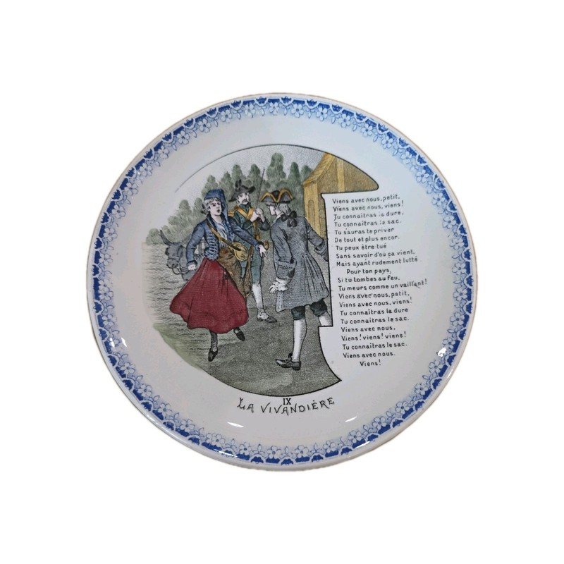 Vintage French Talking Plate LA VIVANDIERE Transferware Montereau