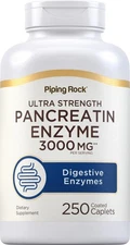 Pancreatin Digestive Enzymes | 3000mg | 250 Caplets | Non-GMO | by Piping Rock