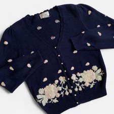 Vintage 90s Whimsical Romantic Navy Floral Cardigan