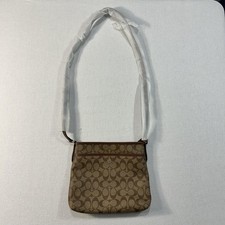Coach Crossbody Bag Women's Medium Brown Signature Logo Canvas Leather Shoulder