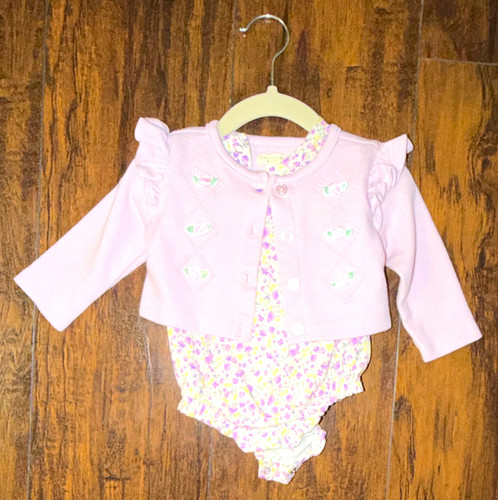 Tartine et Chocolat 2pc Floral Bodysuit & Cardigan Set 3-6M Pink Cotton