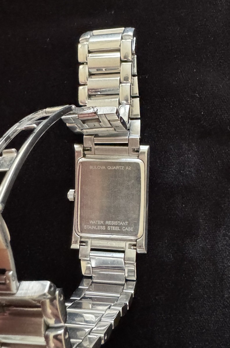 Bulova Silver Rectangular Quartz A2 Watch #98 new battery 5 DAYS LEFT: BEAUTIFUL Bulova watch Quartz A2 for men! FREE  main image 2