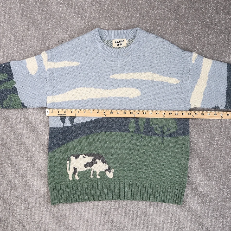 Aelfric Eden Knitted Cow Pasture Small Multicolor Long Sleeve Pullover Sweater - Image 3 of 4