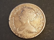 Original 1709 Queen Anne .925 Silver Half 1/2 Crown Coin - VG/VF