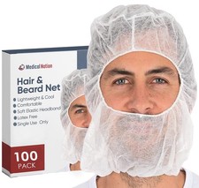 MEDICAL NATION Disposable Hoods 100 Pack, White Bouffant Caps, Hair Net Beard