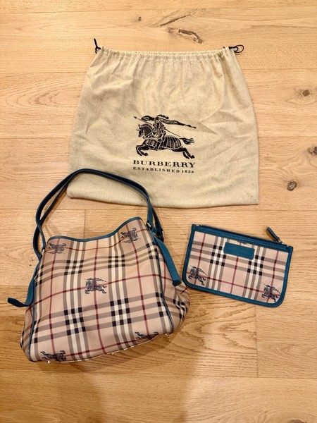 Authentic Burberry Haymarket Check Bucket Bag with Matching Pouch & Dust Bag