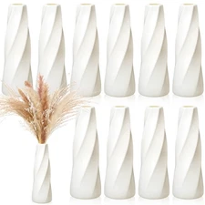 DIDAEY 10 PACK COMPOSITE PLASTIC FLOWER VASES BULK WHITE SMALL TALL VASES -WHITE