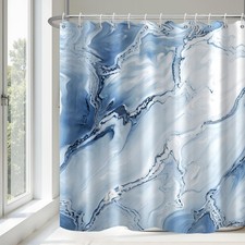 Light Blue Marble Shower Curtain Waterproof Fabric Shower Curtain with Hooks ...