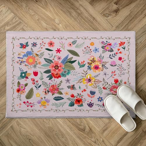 Door Mat Indoor Entrance Boho Floral Rugs Flower Machine Washable Soft Rug - Picture 2 of 6