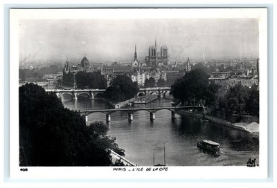 Vintage Real Photo Postcard Paris L'Ile de la Cité Notre Dame View