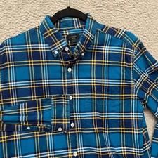 J Crew Shirt Mens M Blue Plaid Oxford Button Up Preppy Cotton Long Sleeve