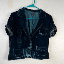 Shine New York Women's Jacket Bolero Teal Green Sz M Crushed Velvet Silk Blend