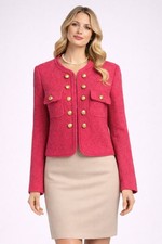 Talbots Woman's Tweed Blazer Jacket Pink Gold Buttons Wool Blend Size 6