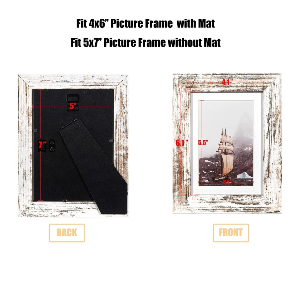 Rustic White 5x7 Picture Frames Wide Molding 3P in 1 set - Wall Mounting Mate... - Image 2 of 4