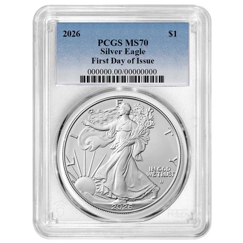 2026 $1 1-oz American Silver Eagle PCGS MS70 FDOI Blue Label
