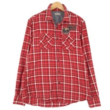 Napapijri Mens Shirt Red Plaid Cotton Button Up Casual Everyday Ks7 Size M